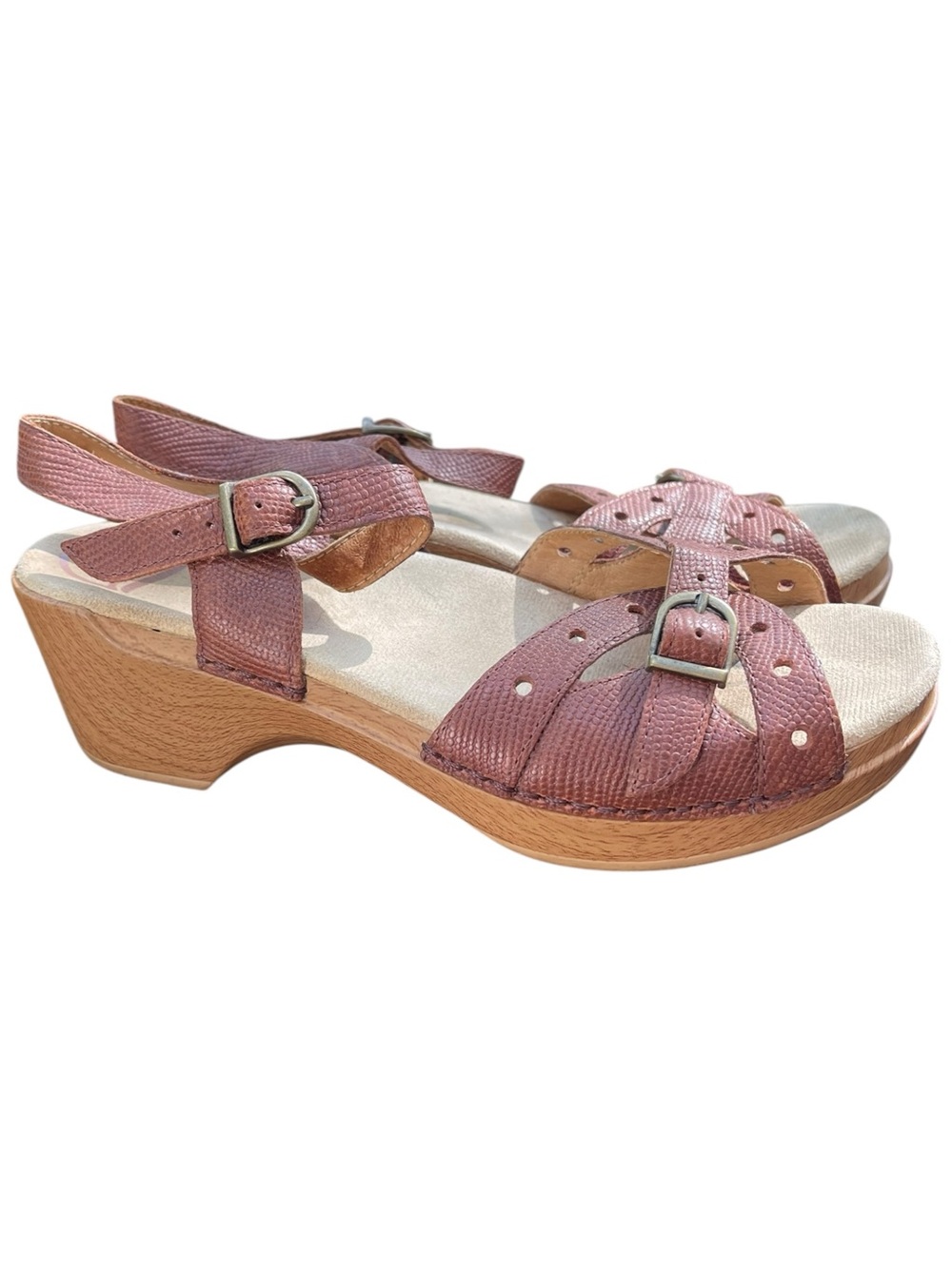 DABSKO “Sissy” Women’s Tan Leather Slingback Clog Sandals Size 38/8